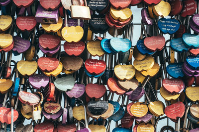 Full frame shot of colorful padlocks