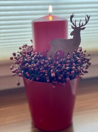 Close-up of red flower on table