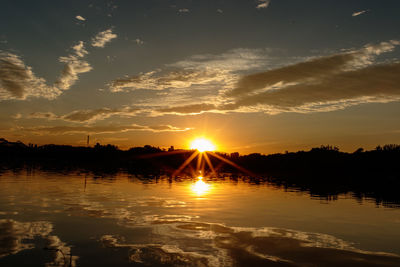 Scenic view of lake against sky during sunset