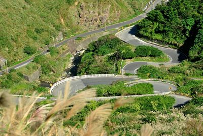 High angle view of road passing through mountain