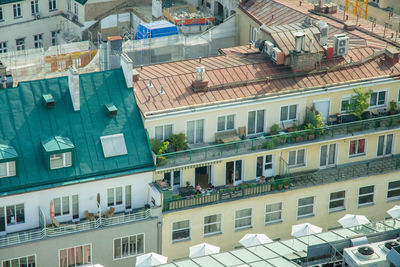 High angle view of buildings in city