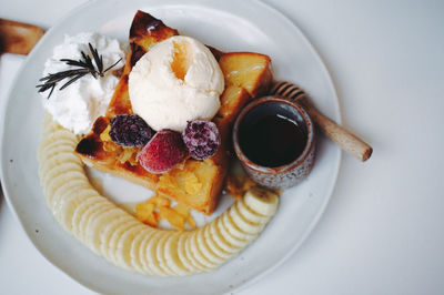 High angle view of breakfast in plate