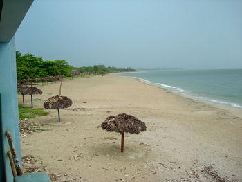 Scenic view of beach against clear sky