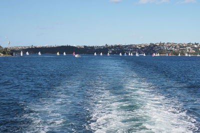 View of calm sea against blue sky