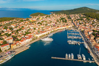 Aerial view of the beach near mali losinj on losinj island, the adriatic sea in croatia