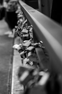 High angle view of padlocks on street