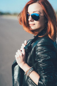 Portrait of woman wearing sunglasses