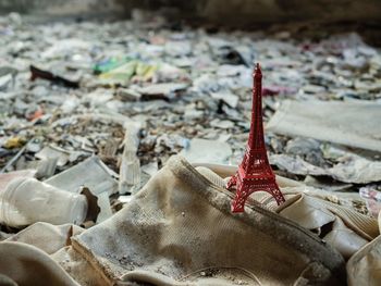 Close-up of miniature eiffel tower against blurred background