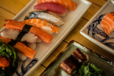 Close-up of sushi served in plate