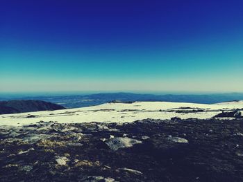 Scenic view of landscape against clear blue sky