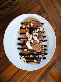 High angle view of dessert in plate on table