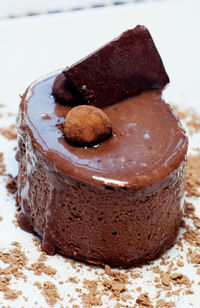 Close-up of chocolate cake in plate