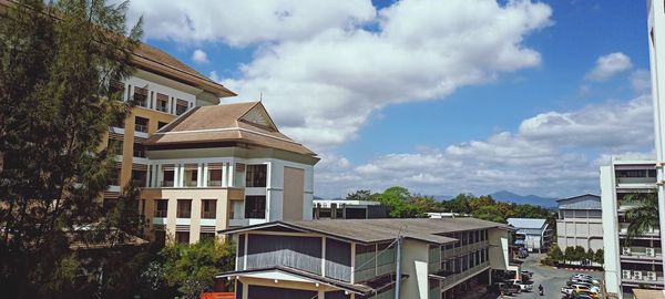 Buildings in town against sky