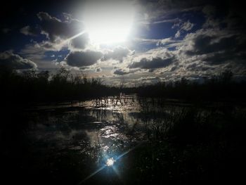 Scenic view of lake against cloudy sky