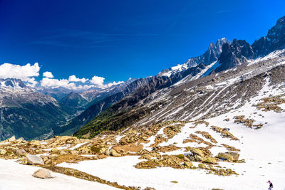 Scenic view of snow covered mountains against sky