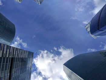 Low angle view of modern buildings against sky