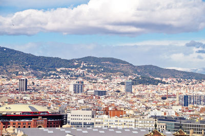 High angle view of buildings in city, barcelona, spain