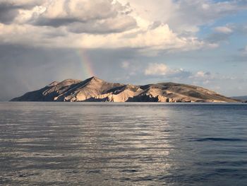 Scenic view of sea and mountain against sky