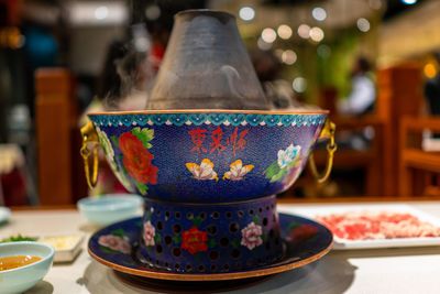 Close-up of tea served on table