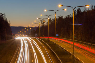 Light trails on street at night