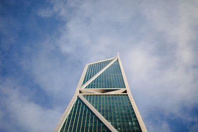 Low angle view of suspension bridge against sky