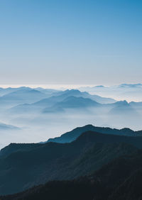 Scenic view of silhouette mountains against sky during sunset