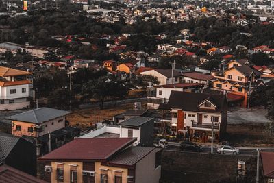 High angle view of buildings in city