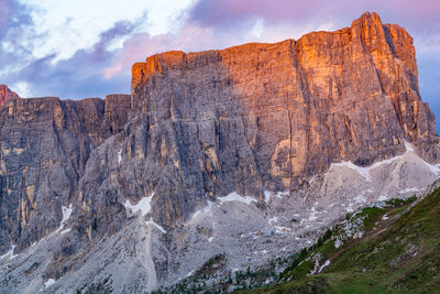 Rock formations on mountain against sky