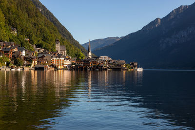 Hallstatt mountain village with hallstatter see in the austrian alps. 