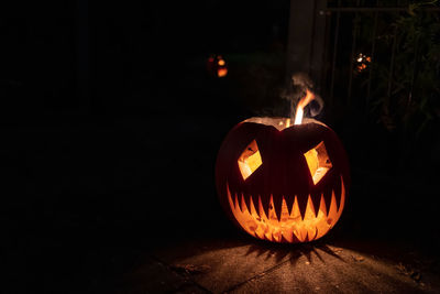 Close-up of jack o lantern at night