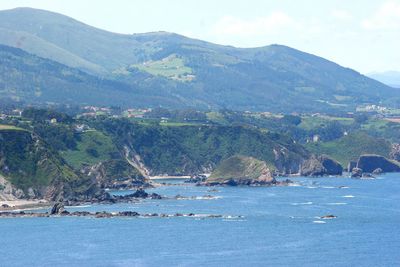 Scenic view of river and mountains