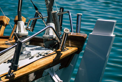 High angle view of sailboats in sea