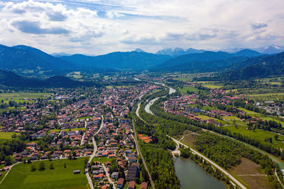 High angle view of townscape against sky