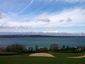 Scenic view of landscape against cloudy sky