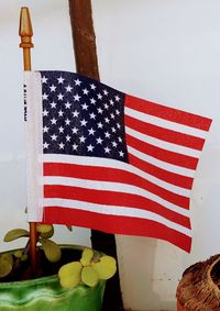 Close-up of flag against white wall