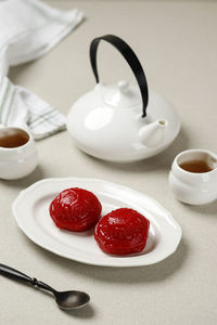 Close-up of dessert in plate on table