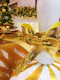 Close-up of christmas decoration on table