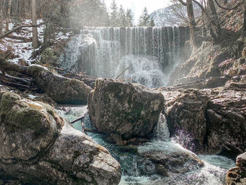 View of waterfall in forest