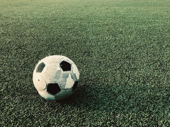 High angle view of soccer ball on field