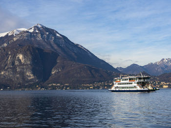 Ferry on lake como in a winter morning