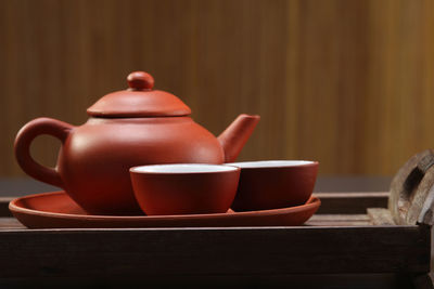 Close-up of tea cup on table