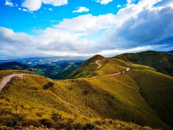 Scenic view of landscape against cloudy sky