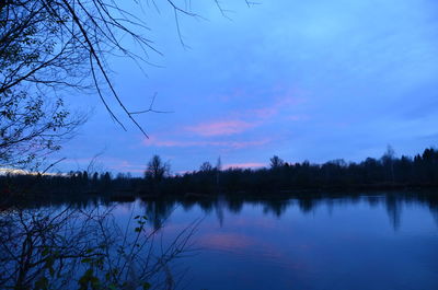 Scenic view of lake against sky at sunset