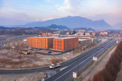 High angle view of cityscape against sky