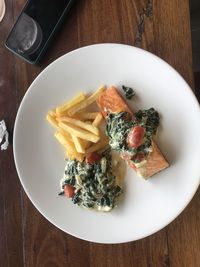 High angle view of breakfast served on table