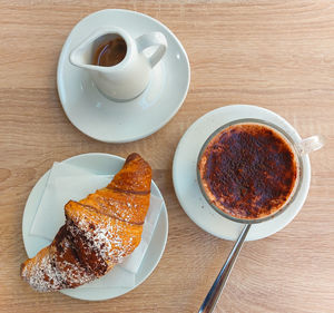 High angle view of breakfast on table