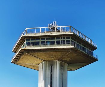 Low angle view of old building against clear blue sky