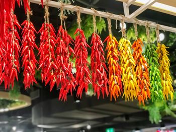 Close-up of red chili peppers for sale in market