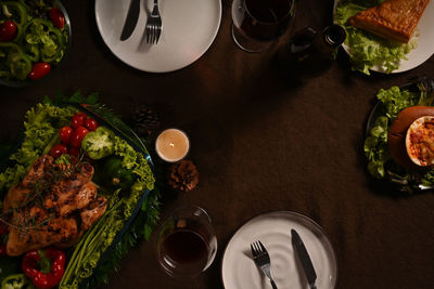 High angle view of food on table