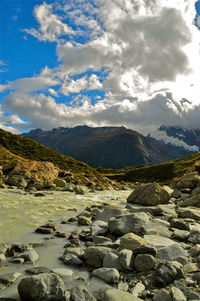 Scenic view of mountains against sky